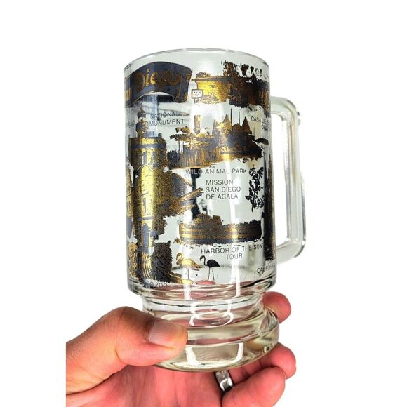 Vintage SAN DIEGO MCM Black 22 Kt Gold Souvenir Heavy Bottom Glass Beer Mug - Picture 8 of 13